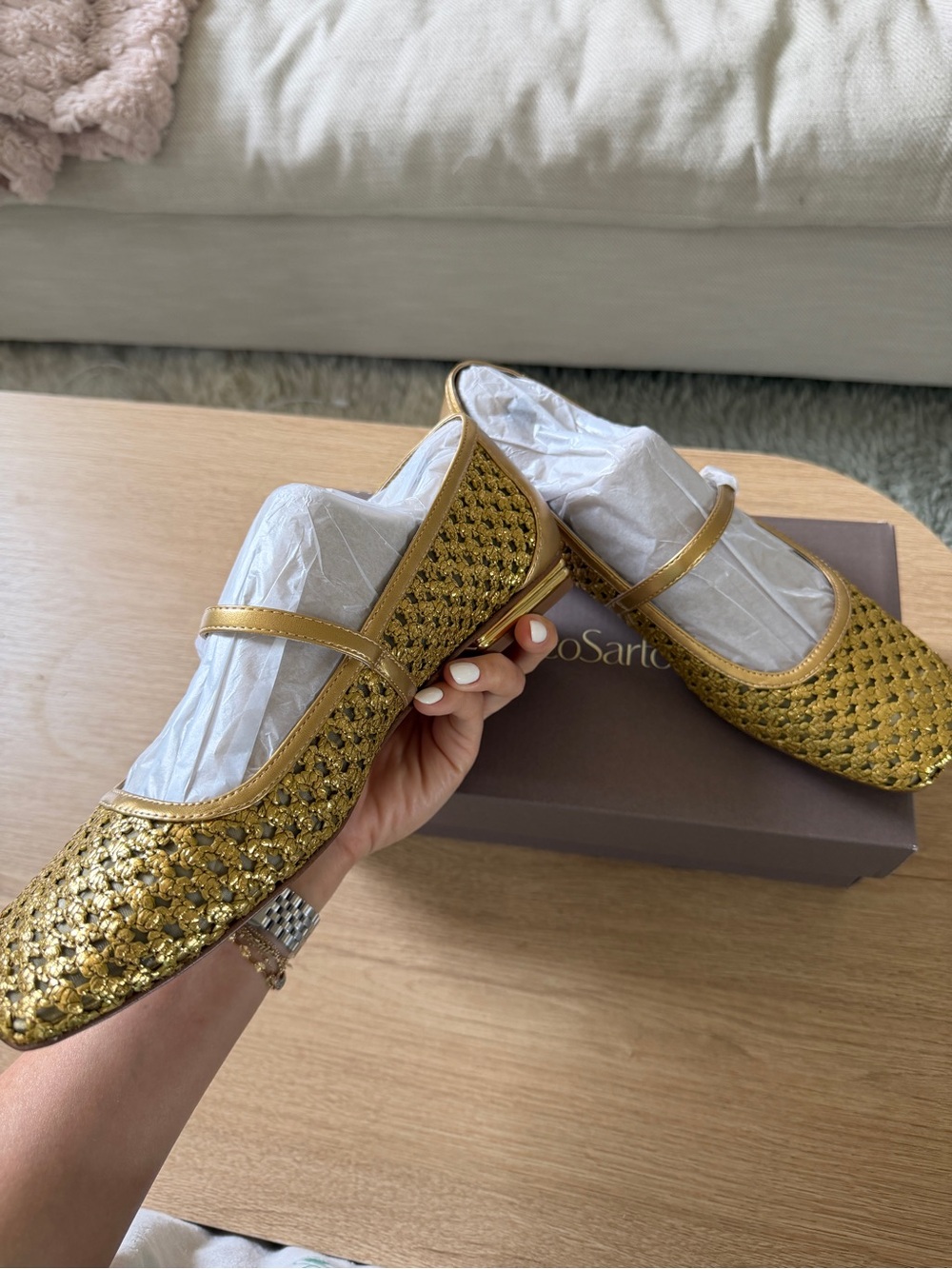 Franco Sarto Tinsley Mary Jane Flat in Gold Faux Raffia. Brand new, size 9 - Picture 4 of 11